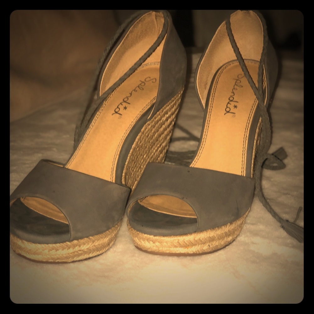 Grey faux suede wedges.